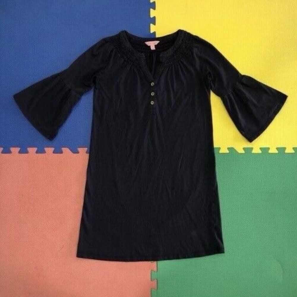 Lilly Pulitzer Size 2XS XXS Teigen Dress True Navy Blue Tunic 3/4 Bell Sleeves